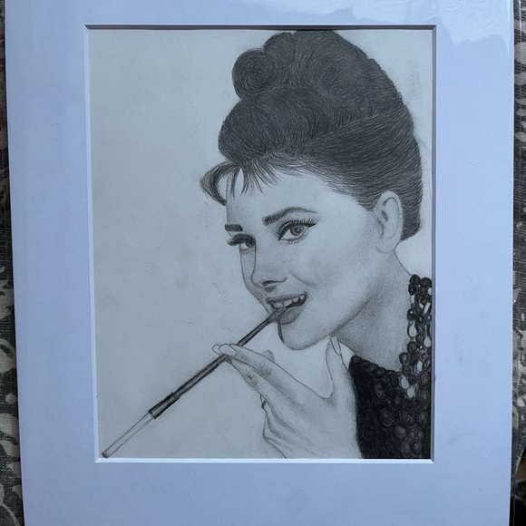 Audrey Hepburn original sketch, matted, 11x14, graphite - Picture 4 of 4